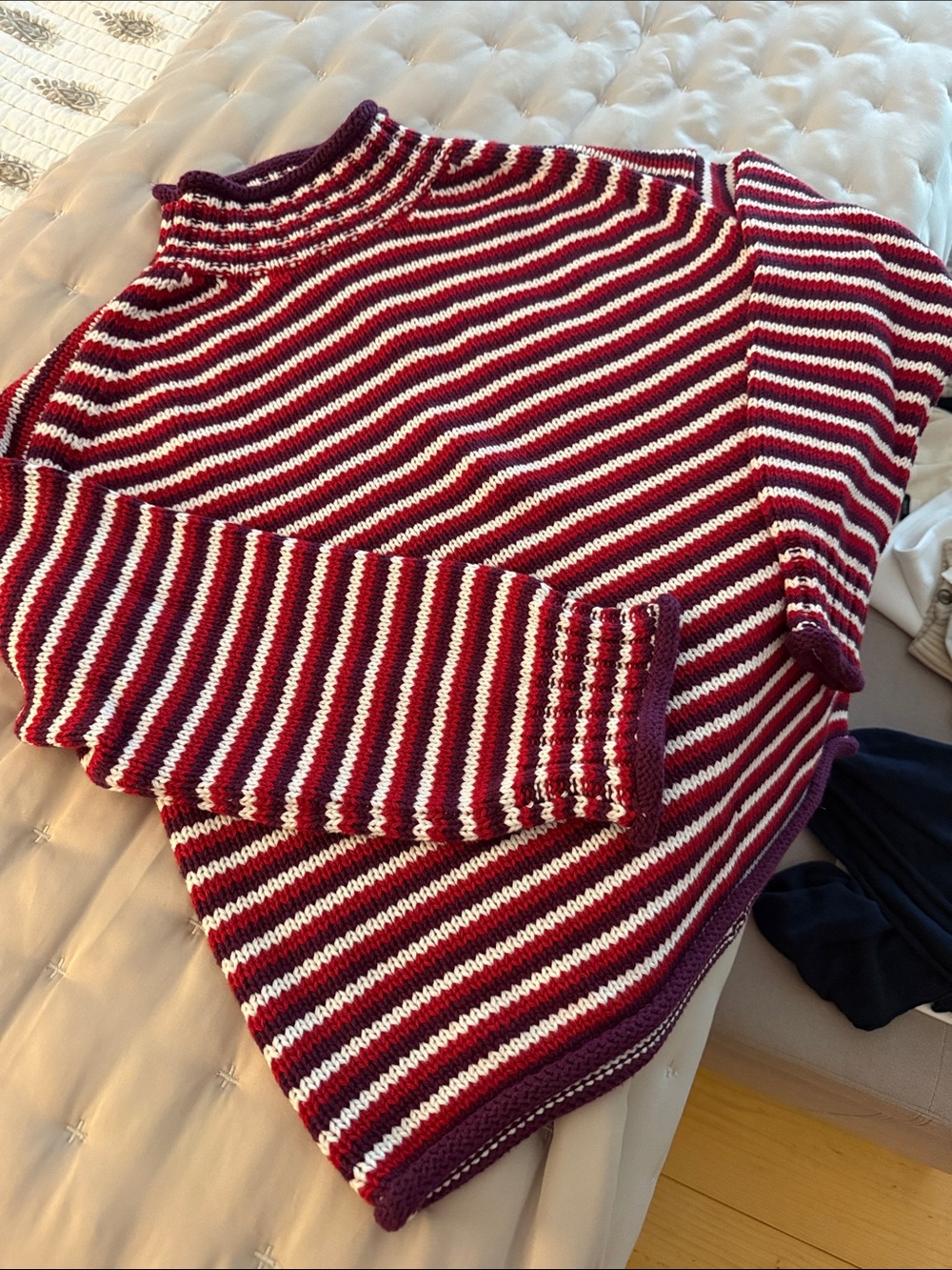 Striped Jcrew Maroon and White cotton Women's Sweater
